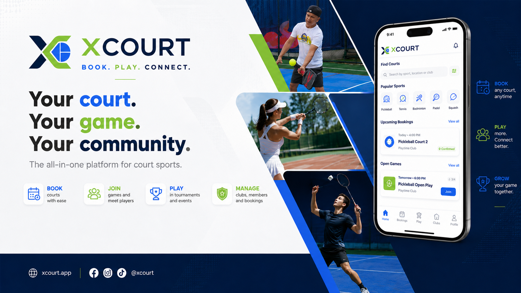 XCourt app preview: Your court, your game, your community.